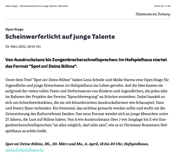 SZ, Süddeutsche Zeitung, Sprachbewegung e.V. München, Spot On
